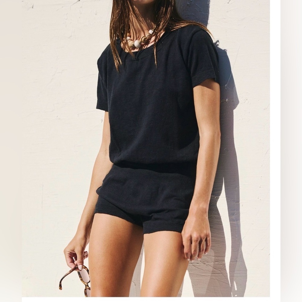 Free People free-est Valley Sweater Romper in Washed Black Color